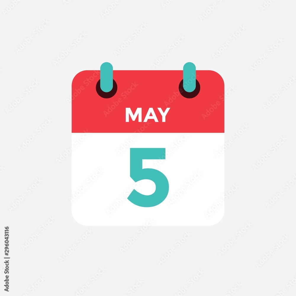 Flat icon calendar 5 of May. Date, day and month. Vector illustration. Flat icon calendar 5 of May. Date, day and month. Vector illustration.