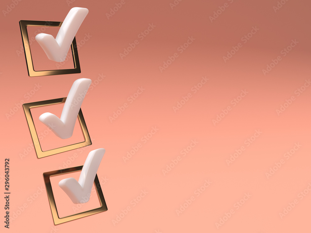 1602 Checklist white check mark on gold box pink background 3D