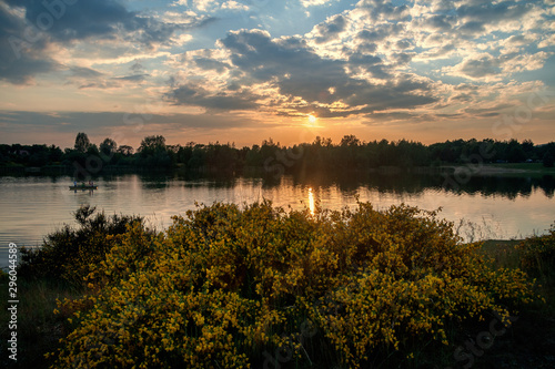 Sunset at a small lake near the city of Dresden, Sachsen, DE