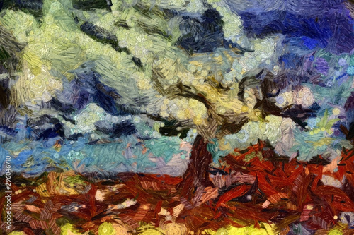 Digital abstract painting. Old tree