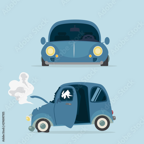 Car before and vehicle after repair Car accident