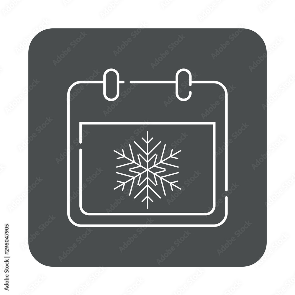 Icono plano lineal calendario con copo de nieve en cuadrado color gris Icono plano lineal calendario con copo de nieve en cuadrado color gris