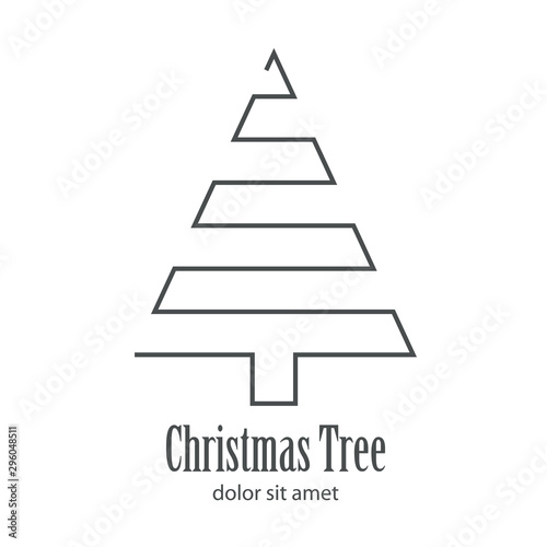 Logotipo con texto Christmas Tree con árbol abstracto lineal triangulo en zigzag en color gris