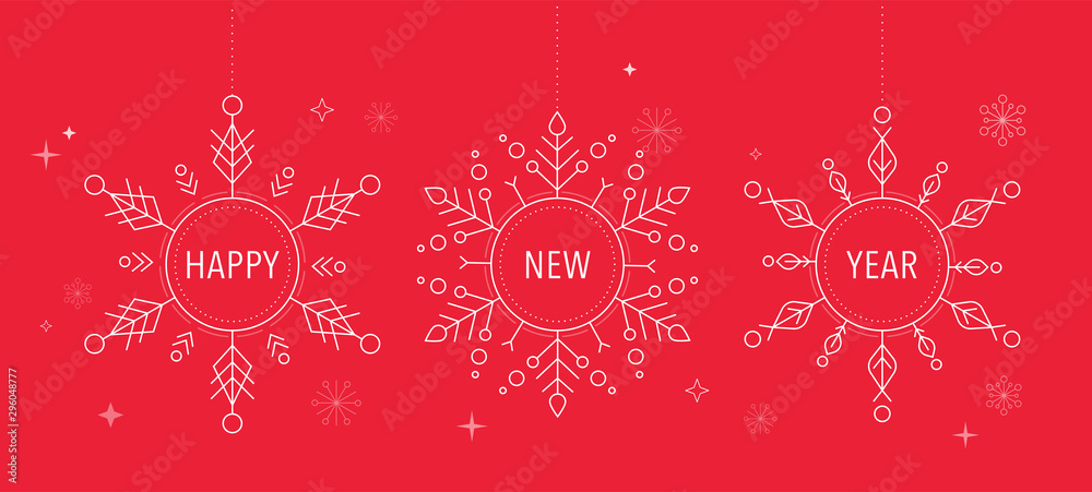 Happy New Year, Merry christmas background with clean modern design of geometric snowflakes
