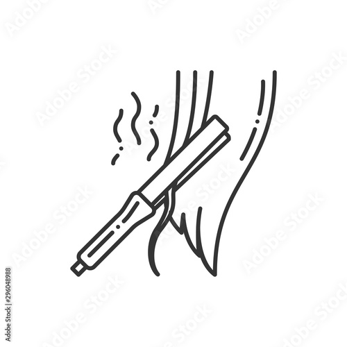 Straighten hair black line icon. Hair iron. Hairdresser services. Professional hair styling. Beauty industry. Pictogram for web page, promo.