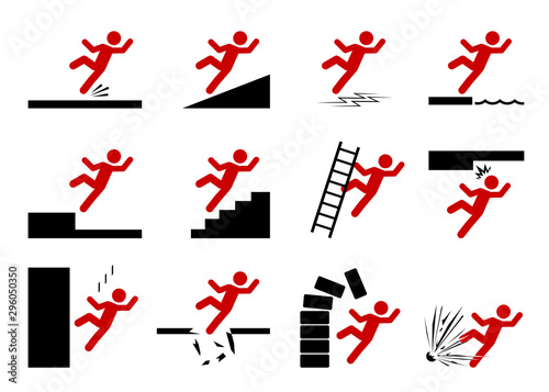 Set of safety signs. Slippery icons. Collection of warning and caution signs. Signs of danger and alerts.