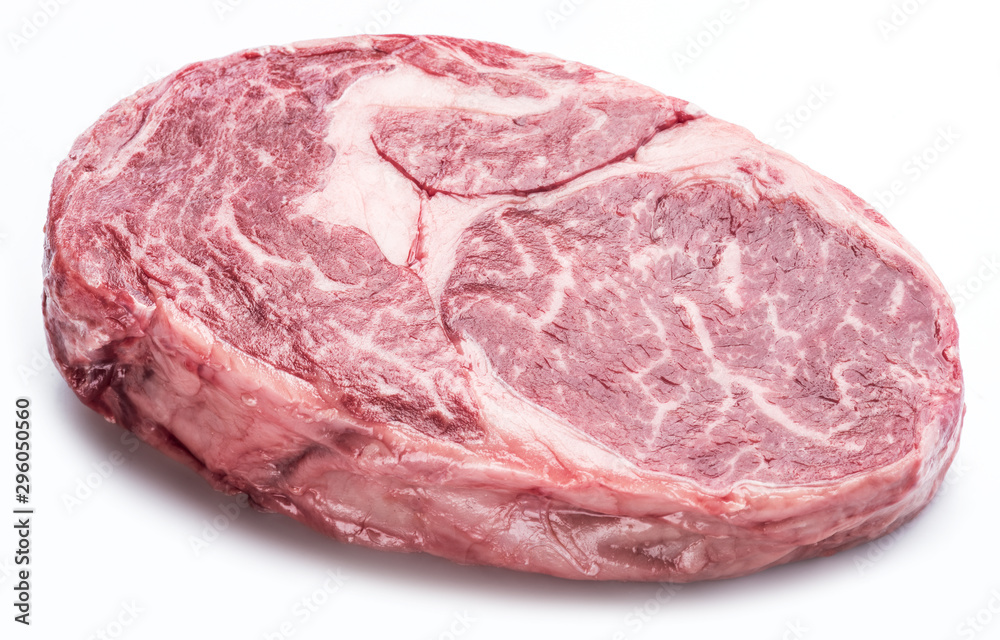Raw Ribeye steak or beef steak isolated on white background.