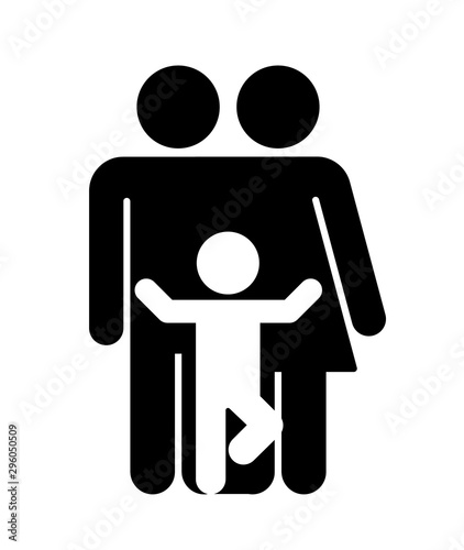 Happy family. Children and their parents. Pictograms presenting parental love and care for children.