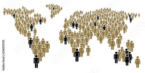 A large number of people standing in a group in the form of world map. Concept of People Figure Pictogram Icons. Earth community signs.