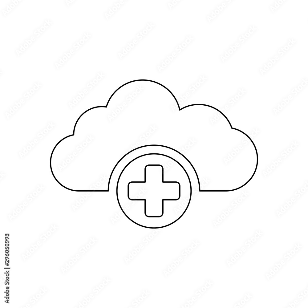 Cloud icon with plus sign, data storage on the cloud Cloud icon with plus sign, data storage on the cloud