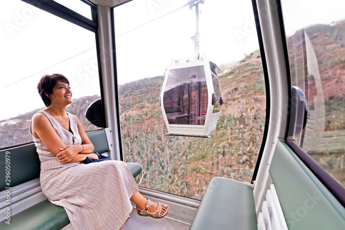 cable car cableway with woman passenger ,Funchal , Madeira island