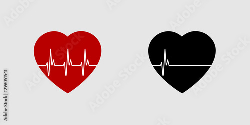 Heartbeat life or dead. Red and black heart with palpitation. Red heartbeat, line of life and black heartbeat, line of death