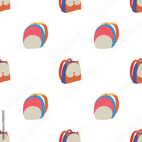 Modern doodle seamless pattern with two backpack, multicolor on white background for web and fabric design. Vector flat design.