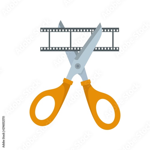 Scissors cut film icon. Flat illustration of scissors cut film vector icon for web design