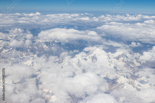 Snow cover Himalaya mountain. View from the airplane, Leh Ladakh, India.