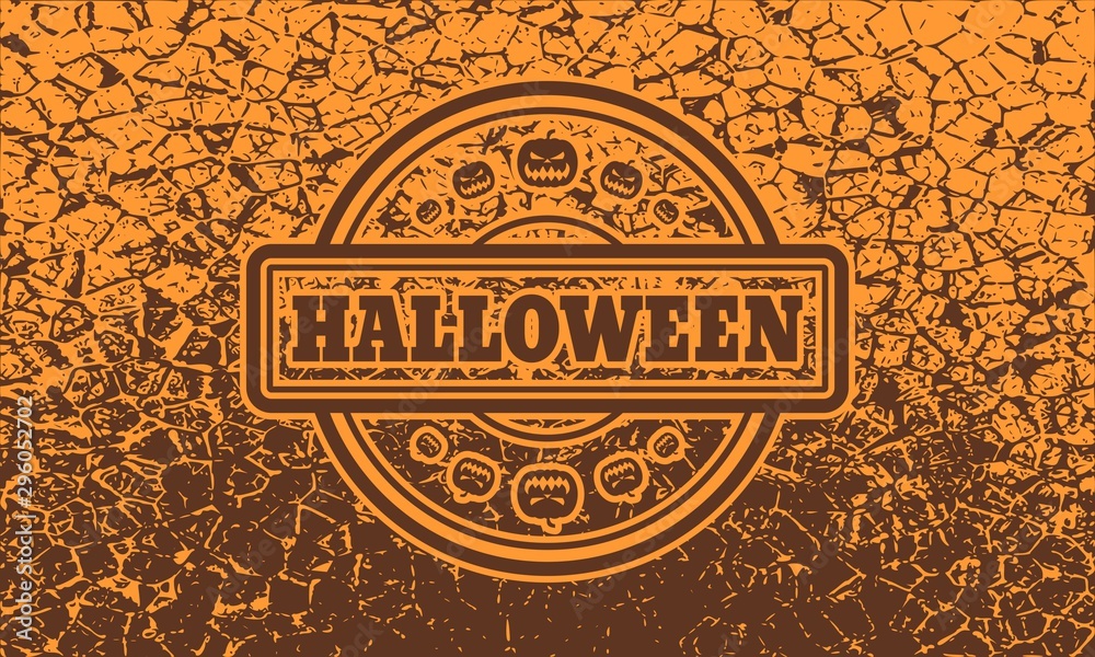 Stamp with Halloween text and pumpkins icons on cracked grunge background
