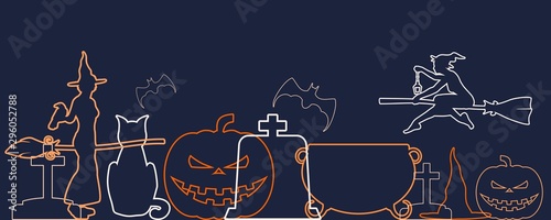 Halloween banner concept. Witchcraft relative theme. Outline silhouettes