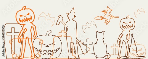 Halloween banner concept. Witchcraft relative theme. Outline silhouettes