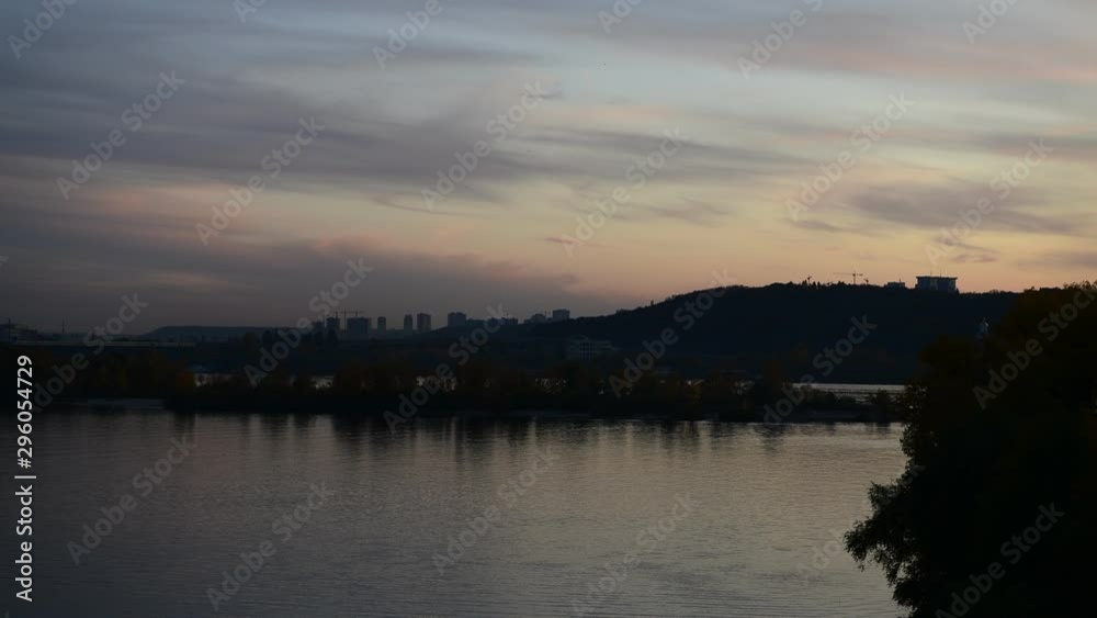 Evening blue hour Dnipro river panorama left coast Kiev Ukraine 4k video Evening blue hour Dnipro river panorama left coast Kiev Ukraine 4k video