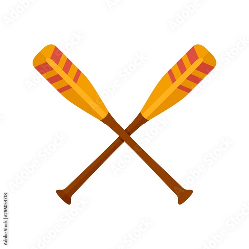 Crossed striped oars icon. Flat illustration of crossed striped oars vector icon for web design