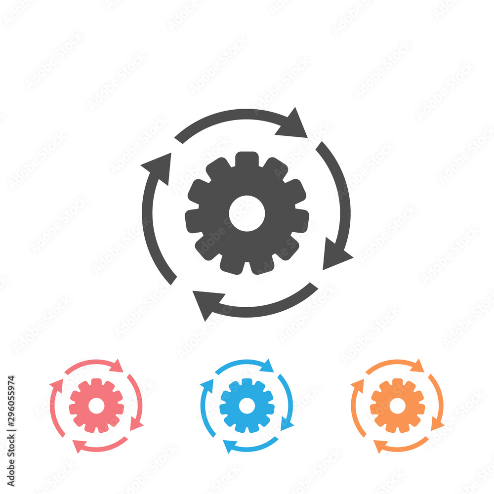 Workflow process icon set in flat style. Gear cog wheel with arrows vector illustration on white isolated background. Workflow business Workflow process icon set in flat style. Gear cog wheel with arrows vector illustration on white isolated background. Workflow business