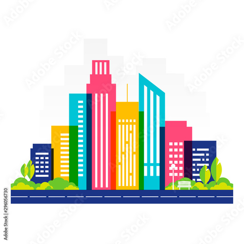 City landscape template. Downtown landscape with high skyscrapers. Urban life eps 10 vector illustration.