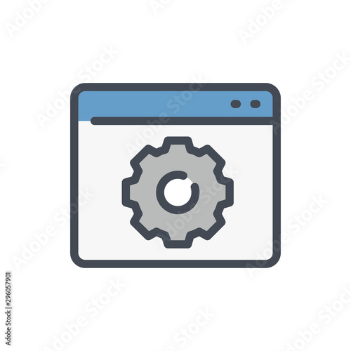 Web page settings color line icon. Gear on website vector outline colorful sign.