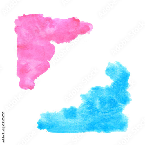 Neon blots. Stains of blue and pink paint with a gradient. Spots and icons for text and design.