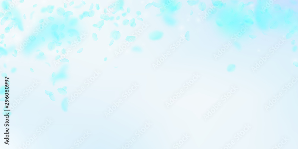 Turquoise flower petals falling down. Favorable ro Turquoise flower petals falling down. Favorable ro