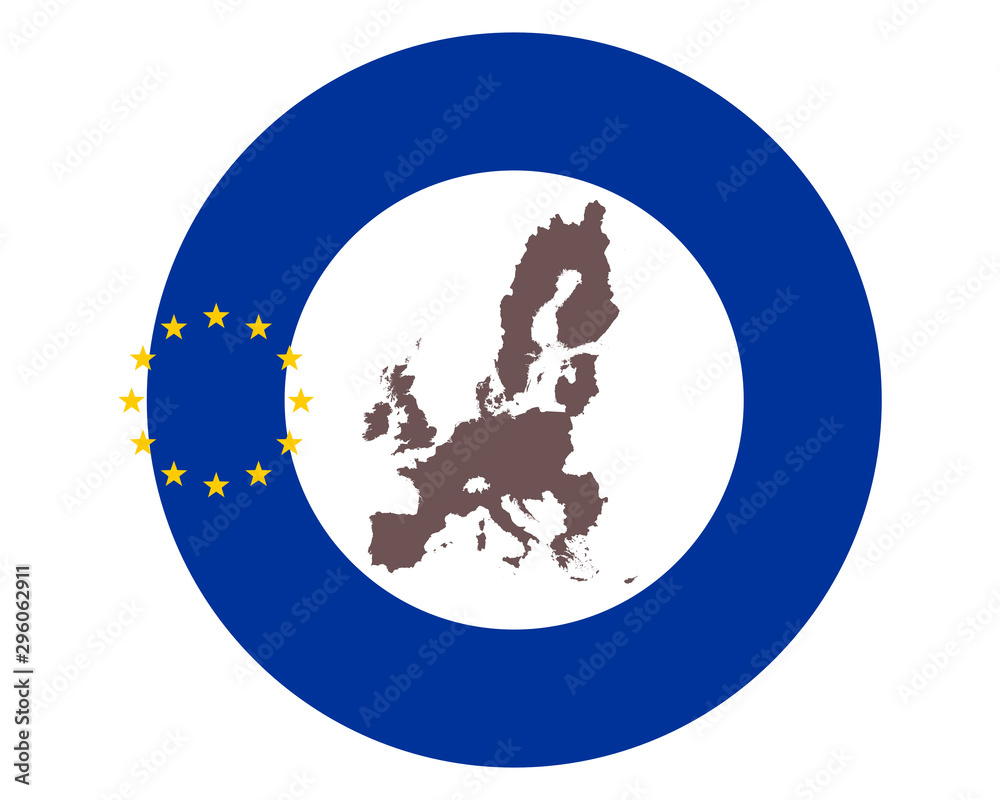 Landkarte der EU auf Hintergrund mit Fahne Landkarte der EU auf Hintergrund mit Fahne