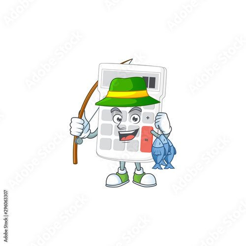 Fishing white calculator in the character mascot