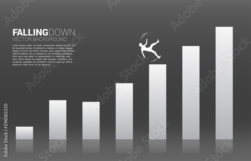 silhouette of businessman slip and falling down from growing graph. Concept for fail and accidental business
