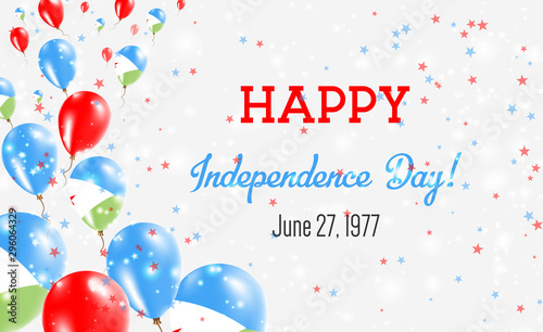 Djibouti Independence Day Greeting Card. Flying Balloons in Djibouti National Colors. Happy Independence Day Djibouti Vector Illustration.