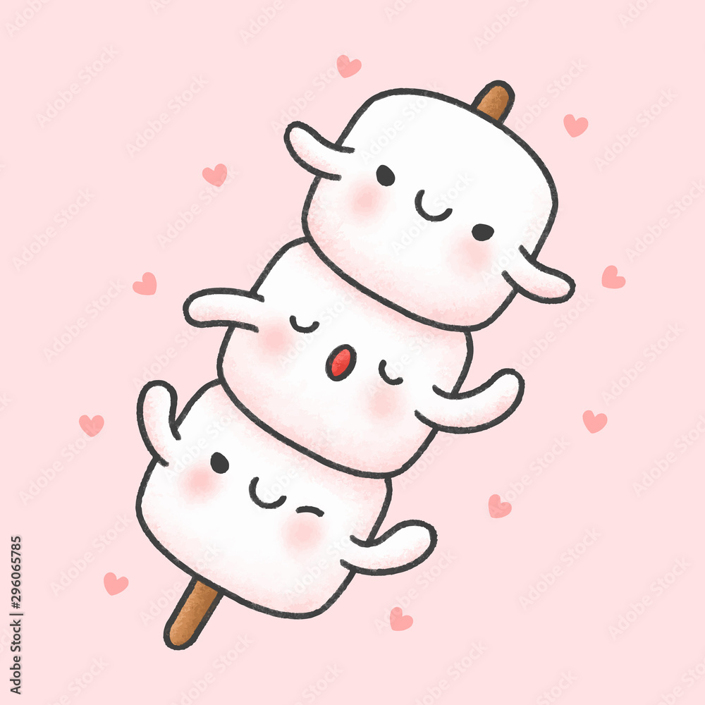 Cute marshmallow in stick cartoon hand drawn style Cute marshmallow in stick cartoon hand drawn style