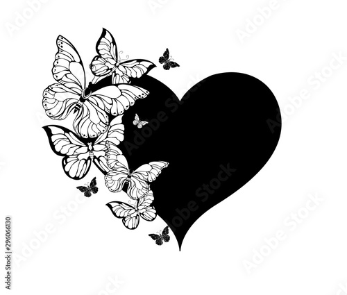 Black heart with contour butterflies