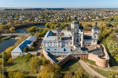 Aerial autumn view of Monastery of the Bare Carmelites in Berdichev, Ukraine.