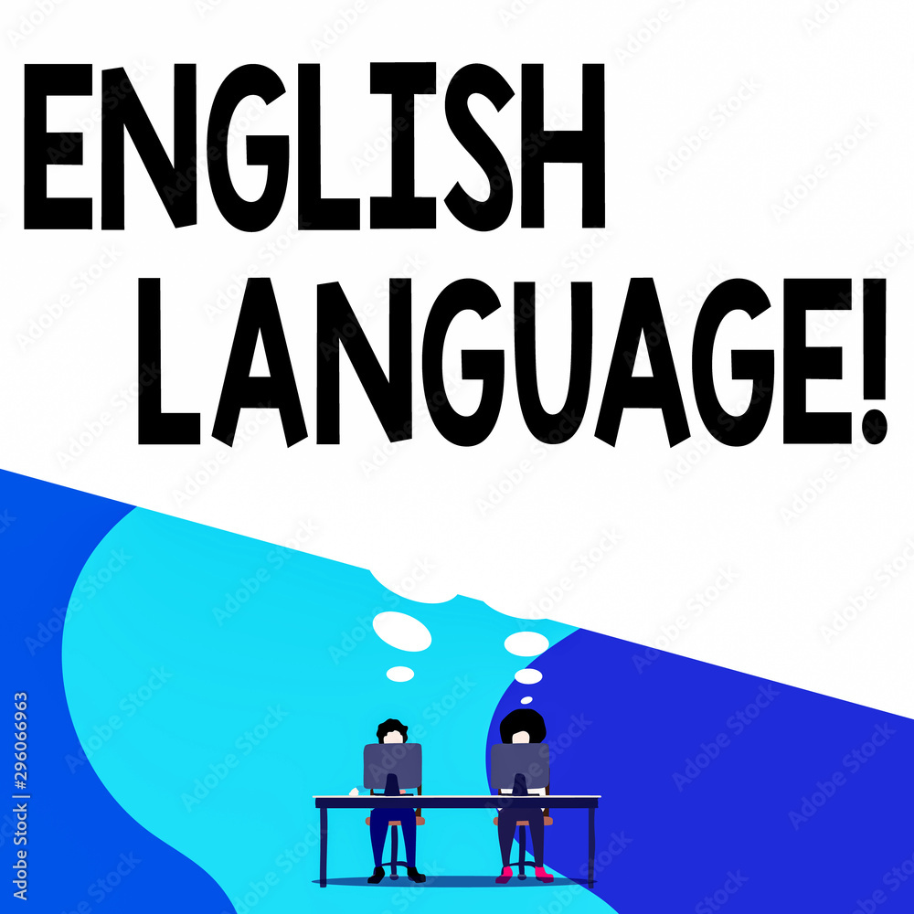 Conceptual hand writing showing English Language. Concept meaning third spoken native lang in world after Chinese and Spanish Man with purple trousers sit on chair fellow near computer table Conceptual hand writing showing English Language. Concept meaning third spoken native lang in world after Chinese and Spanish Man with purple trousers sit on chair fellow near computer table