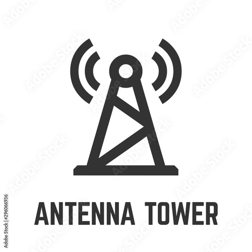 Antenna tower icon with tall telecommunication broadcast radio mast or base station glyph symbol.