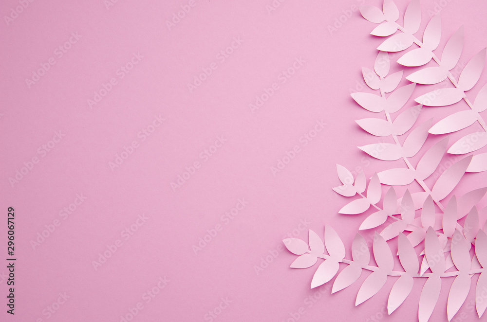 Origami exotic paper plants on pink background