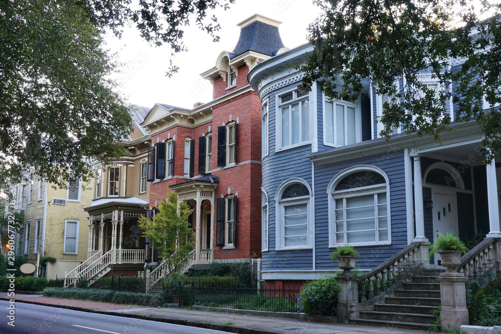 A row of colorful houses in Savannah Georgia