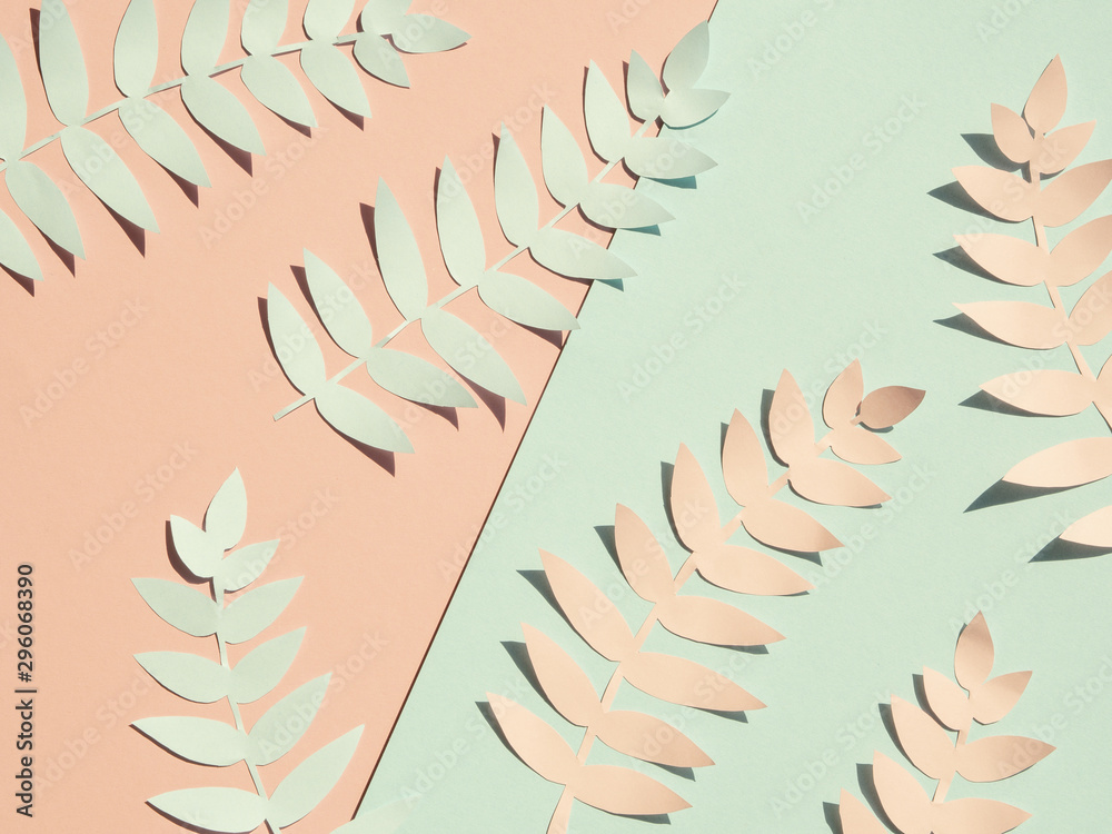 Blue and pink artificial homemade leaves