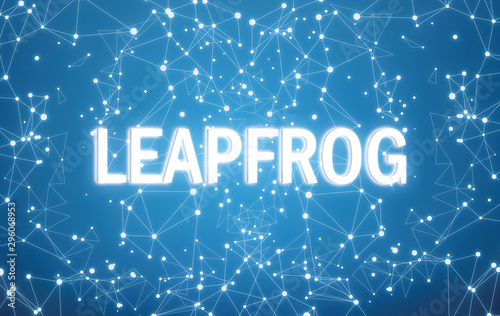 Leapfrog on digital interface and blue network background