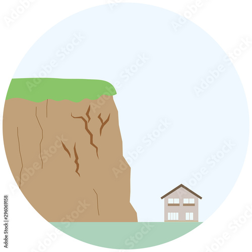 崖崩れの前兆　亀裂が走っている