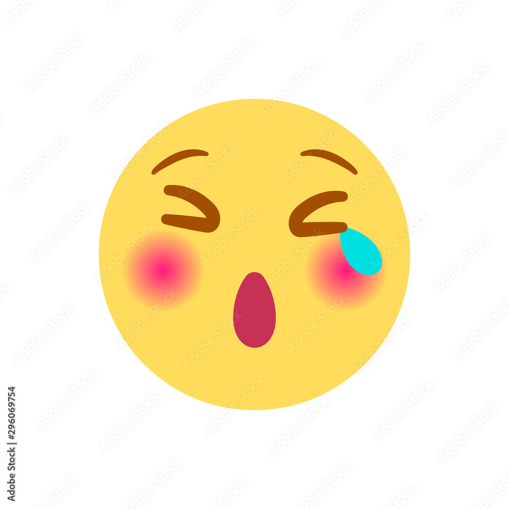 Fototapeta premium Vector illustration, yellow yawning emoji with tear. Isolated on white background. Ideal for boredom, tiring and other concepts.