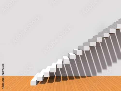 Conceptual stair on wall background building or architecture as metaphor to business success  growth  progress or achievement. 3D illustration of creative steps riseing up to the top as vision design