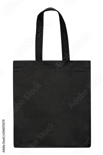 Black fabric bag isolated on white background. Black tote bag