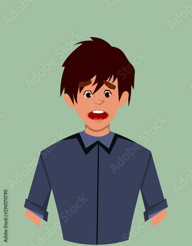 Young boy doubtful facial expression. doubtful expression vector illustration in cartoon style.