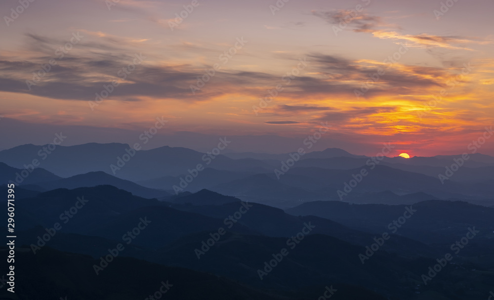 sunny weather between the mountains at sunset, Euskadi