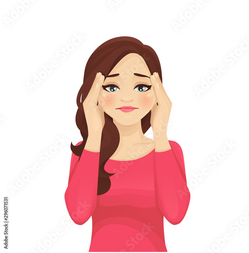 Stressed frustrated woman with headache pain vector illustration isolated