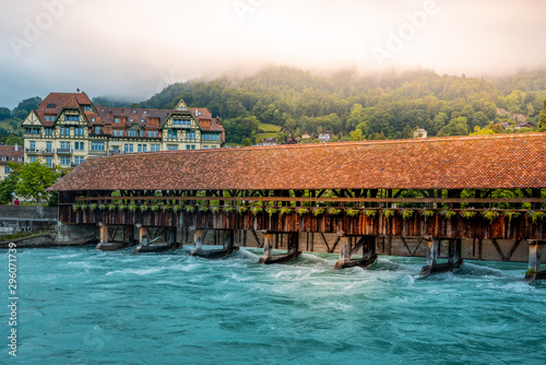 Historic Scherzligschleuse lock over the river Aare in Thun photo